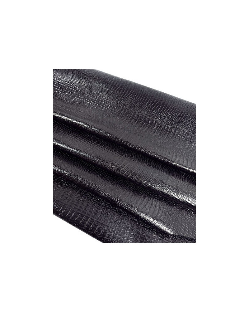Black Reptile Crocodile Alligator Two Toned Shine Finish Leather Embossed Texture Amazing Relief