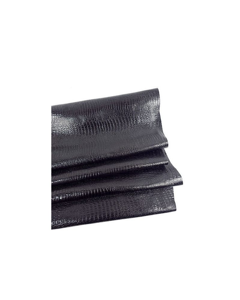 Black Reptile Crocodile Alligator Two Toned Shine Finish Leather Embossed Texture Amazing Relief