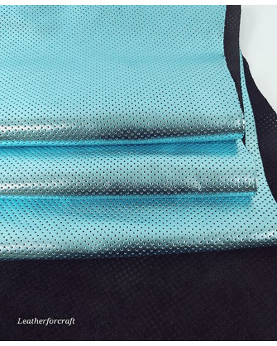 Blue Metallic Perforated Soft Genuine Leather 2