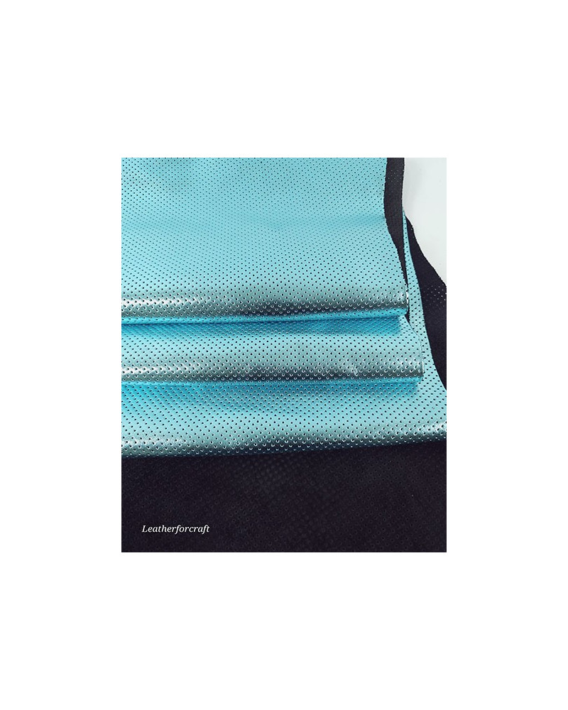 Blue Metallic Perforated Soft Genuine Leather