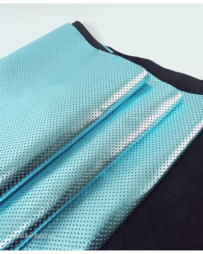 Blue Metallic Perforated Soft Genuine Leather