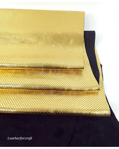 Gold Metallic Perforated Soft Genuine Leather 2