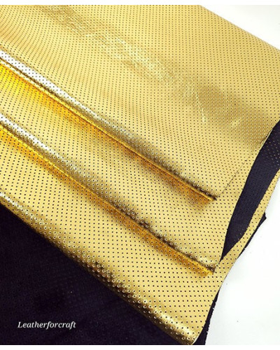 Gold Metallic Perforated Soft Genuine Leather