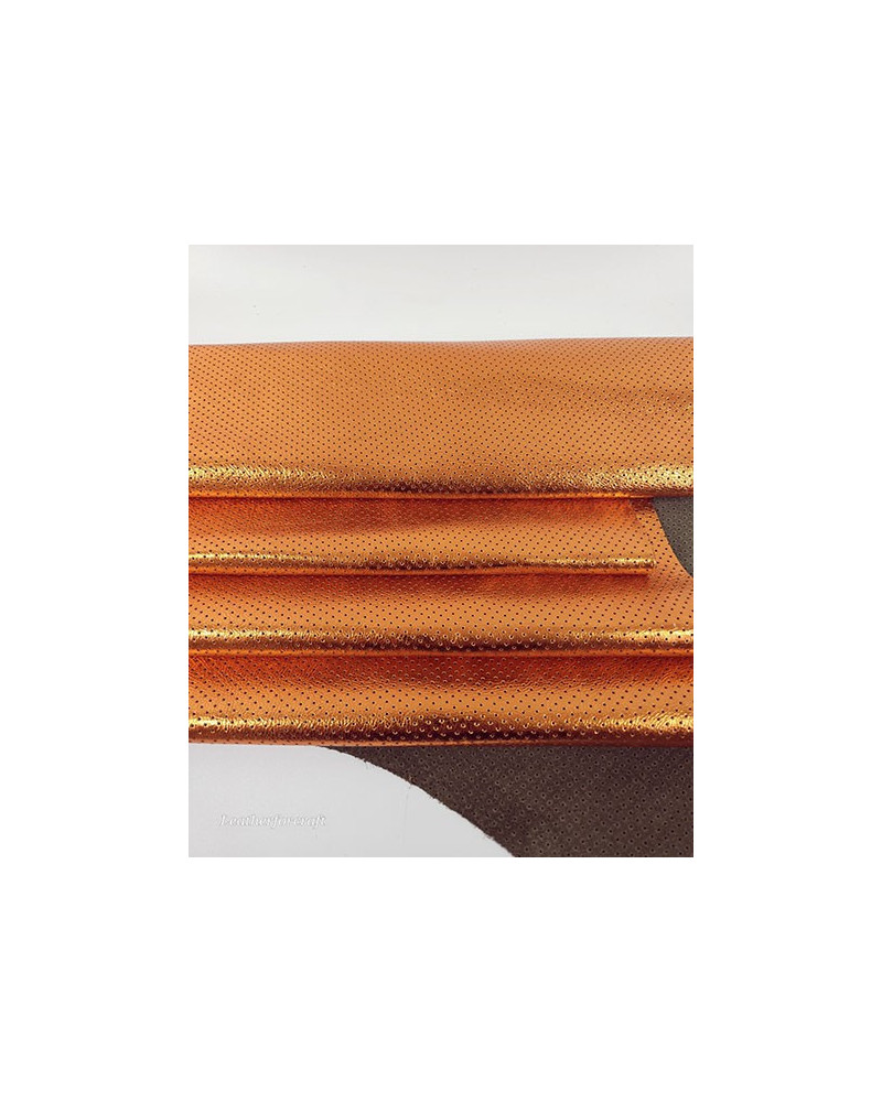Orange Metallic Perforated Soft Genuine Leather