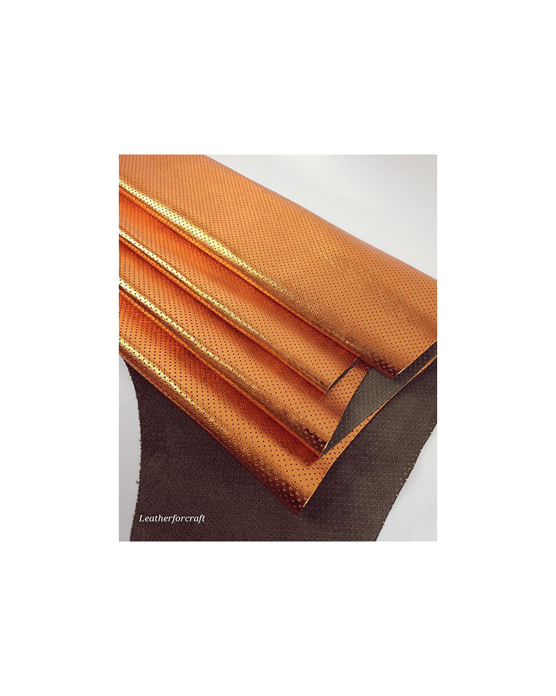 Orange Metallic Perforated Soft Genuine Leather
