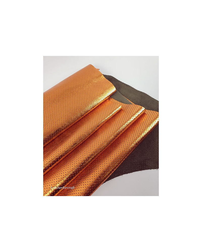 Orange Metallic Perforated Soft Genuine Leather