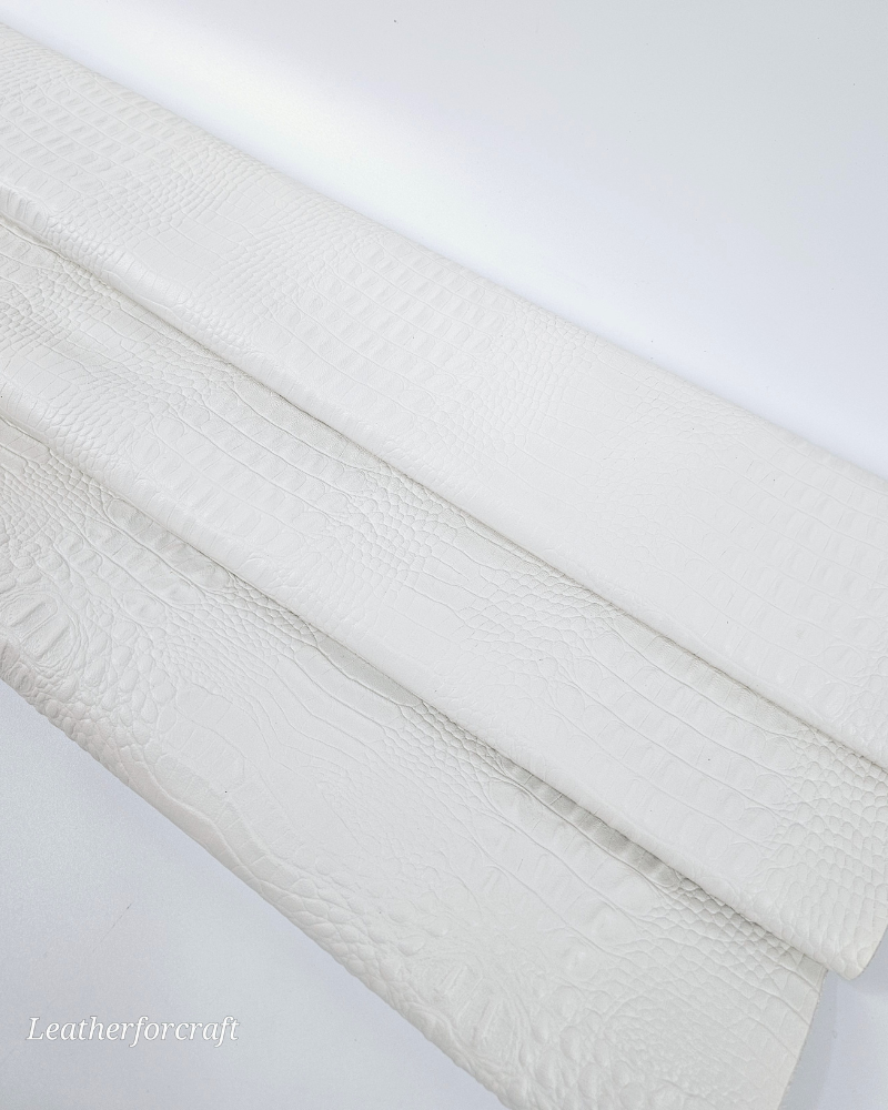 White Nappa Crocodile Alligator Embossed Texture Amazing Relief 2018 V2 Leather