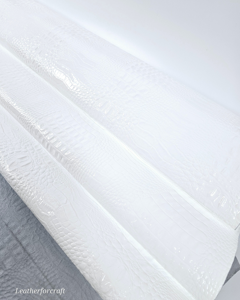 White Patent Crocodile Alligator Embossed Texture Amazing Relief 2018 V2 Leather
