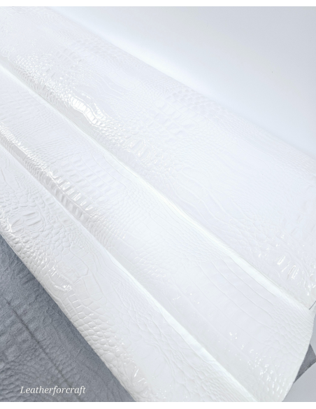 White Patent Crocodile Alligator Embossed Texture Amazing Relief 2018 V2 Leather