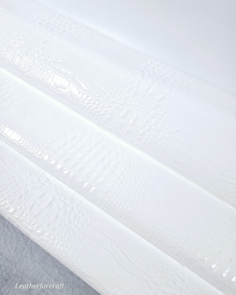 White Patent Crocodile Alligator Embossed Texture Amazing Relief 2018 V2 Leather