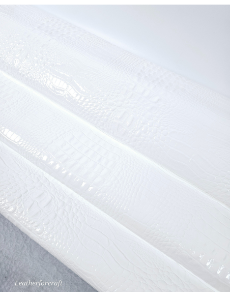 White Patent Crocodile Alligator Embossed Texture Amazing Relief 2018 V2 Leather