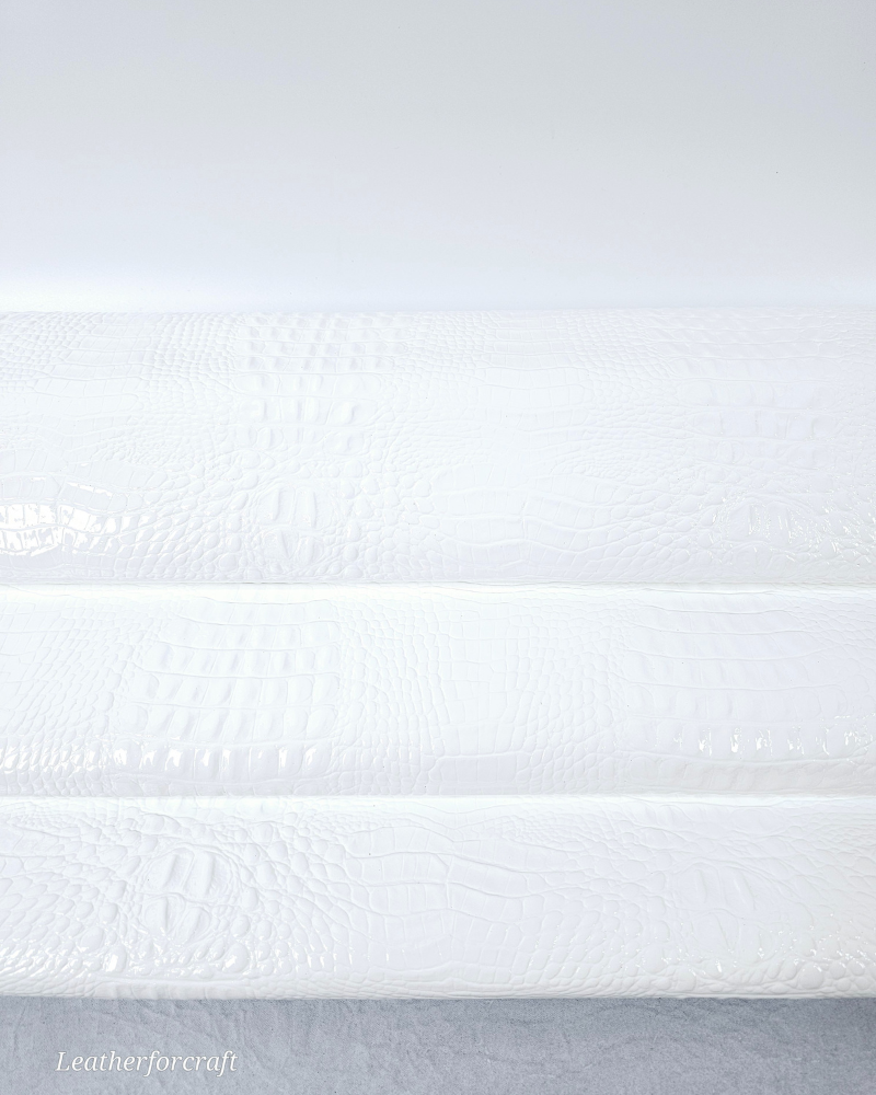 White Patent Crocodile Alligator Embossed Texture Amazing Relief 2018 V2 Leather