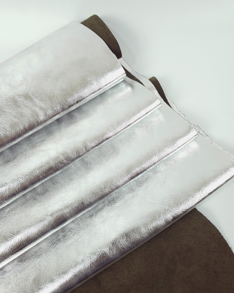 Silver Metallic Milled Calf Soft Leather