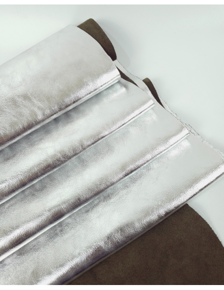 Silver Metallic Milled Calf Soft Leather