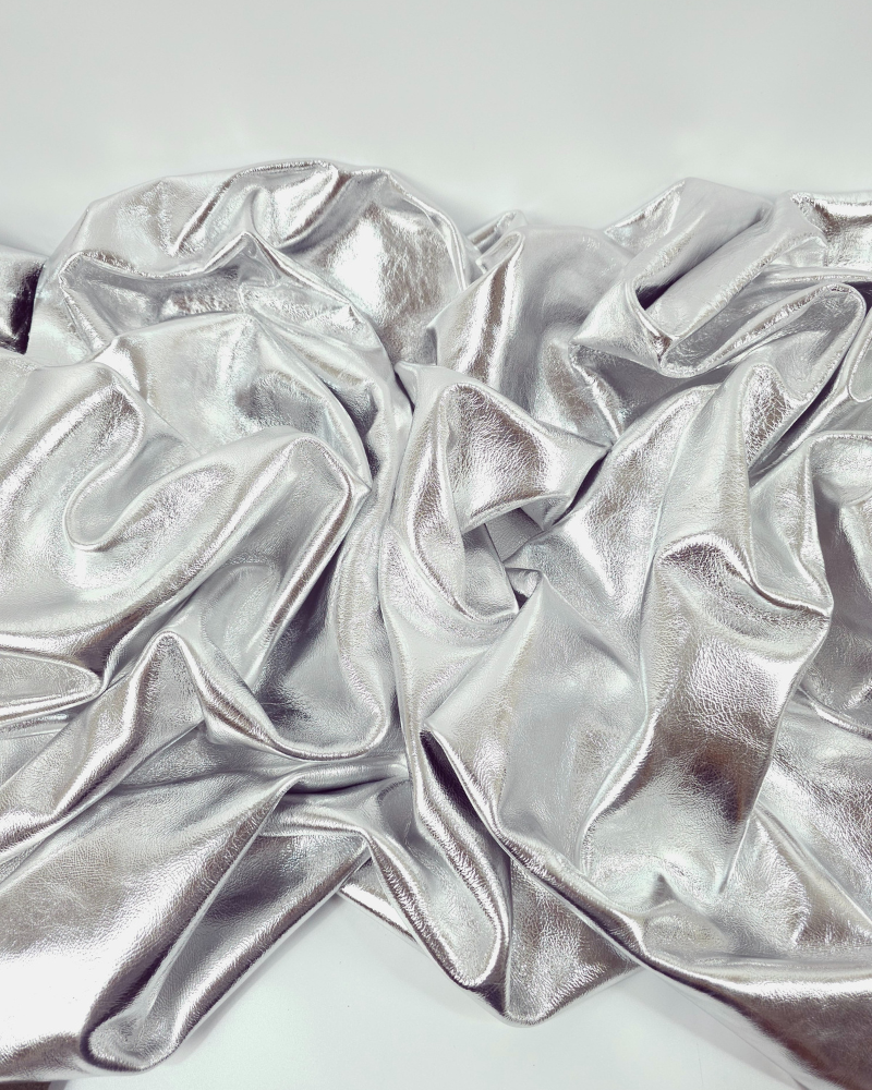 Silver Metallic Milled Calf Soft Leather