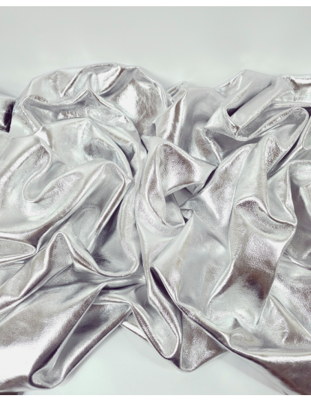 Silver Metallic Milled Calf Soft Leather