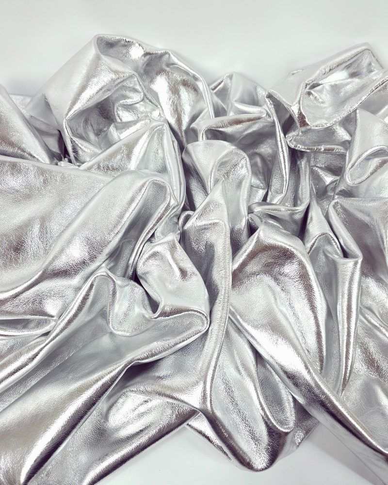 Silver Metallic Milled Calf Soft Leather