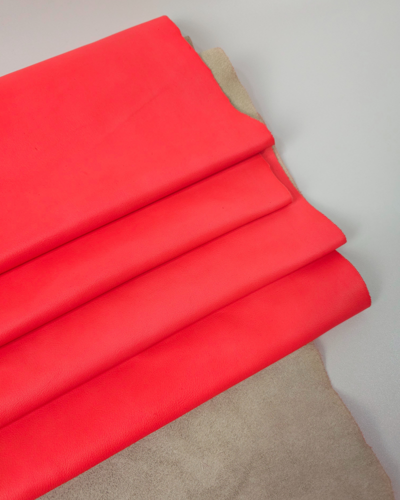 Fiery Coral Neon Natural Shine Full Grain Soft Fluorescent Nappa Leather