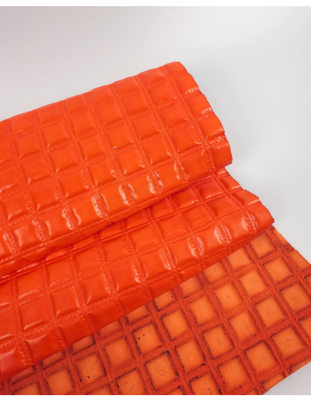Orange Neon Quilted Embossed Premium Texture Leather