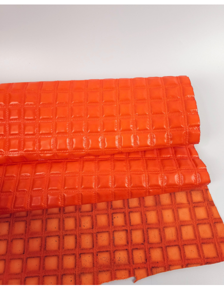 Orange Neon Quilted Embossed Premium Texture Leather