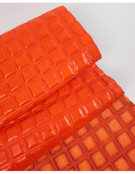 Orange Neon Quilted Embossed Premium Texture Leather