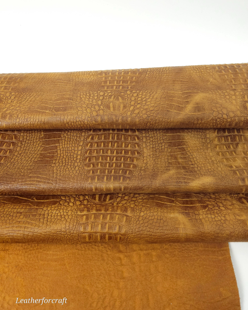 Golden Brown Rustic Vintage Crocodile Alligator Embossed Texture Amazing Relief 2018 V2 Leather