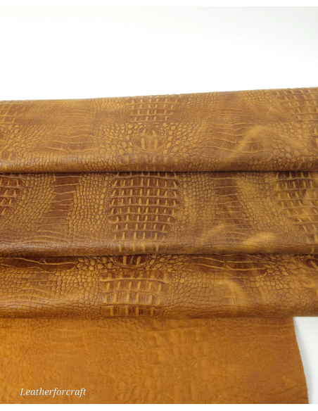 Golden Brown Rustic Vintage Crocodile Alligator Embossed Texture Amazing Relief 2018 V2 Leather