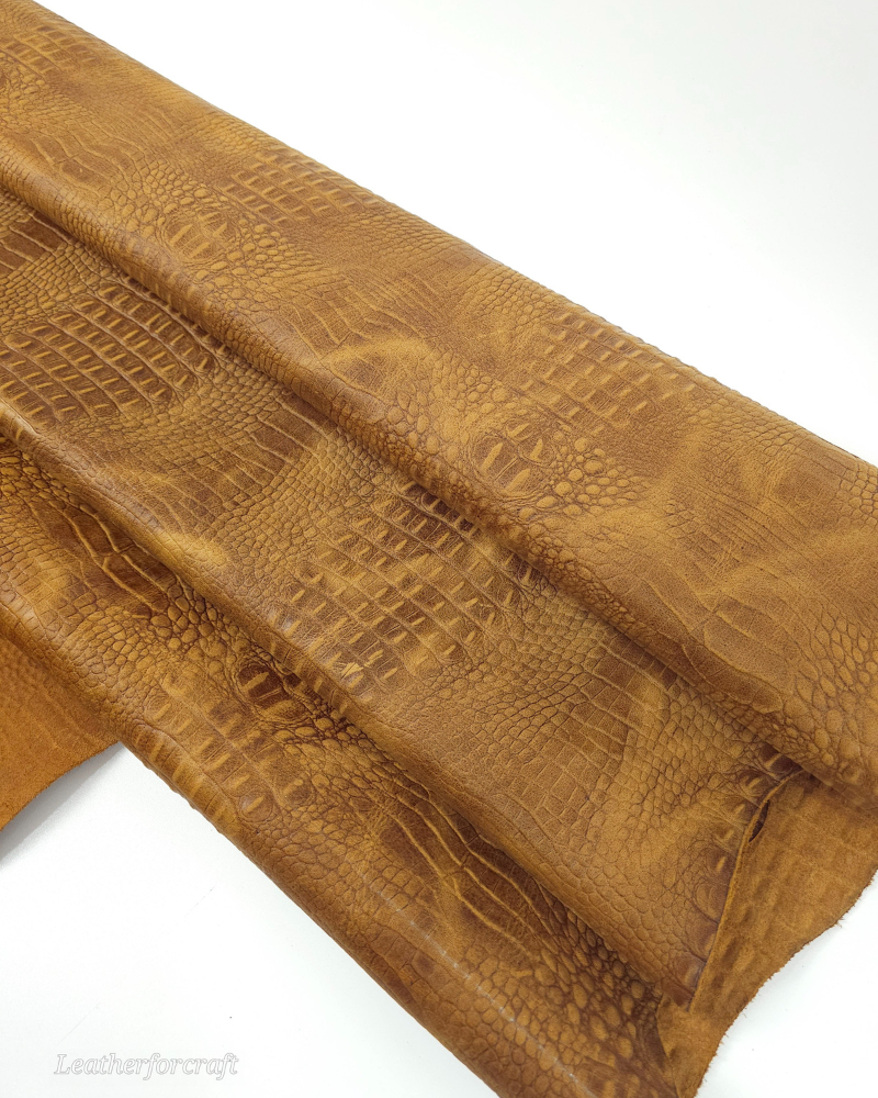 Golden Brown Rustic Vintage Crocodile Alligator Embossed Texture Amazing Relief 2018 V2 Leather