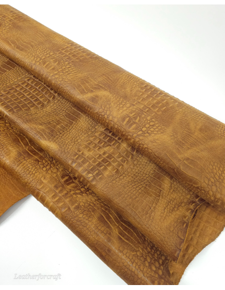 Golden Brown Rustic Vintage Crocodile Alligator Embossed Texture Amazing Relief 2018 V2 Leather