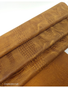 Golden Brown Rustic Vintage Crocodile Alligator Embossed Texture Amazing Relief 2018 V2 Leather