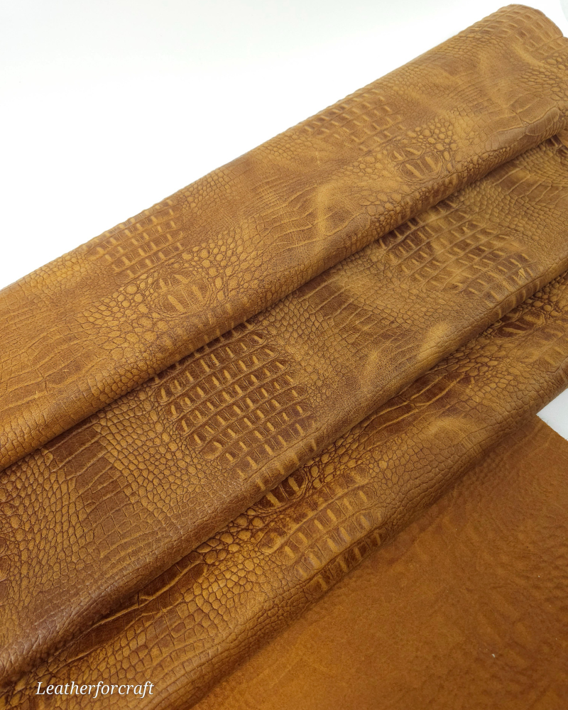Golden Brown Rustic Vintage Crocodile Alligator Embossed Texture Amazing Relief 2018 V2 Leather