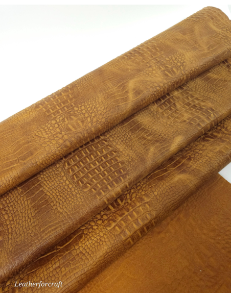 Golden Brown Rustic Vintage Crocodile Alligator Embossed Texture Amazing Relief 2018 V2 Leather