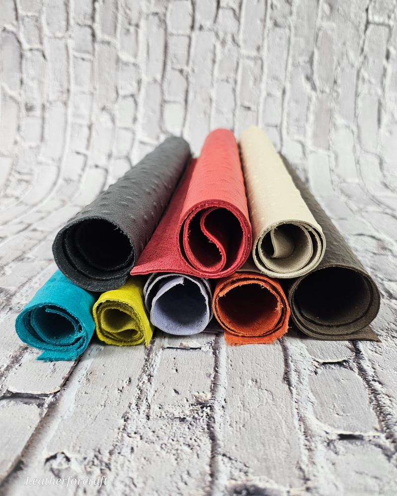 Ostrich Embossed Pattern Scraps | Offcuts | Pieces | Pack (Big Size) Genuine Leather