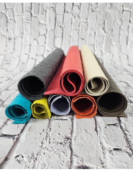 Ostrich Embossed Pattern Scraps | Offcuts | Pieces | Pack (Big Size) Genuine Leather