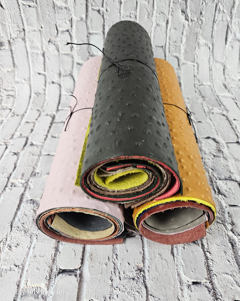 Ostrich Embossed Pattern Scraps | Offcuts | Pieces | Pack (Big Size) Genuine Leather