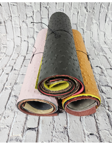 Ostrich Embossed Pattern Scraps | Offcuts | Pieces | Pack (Big Size) Genuine Leather