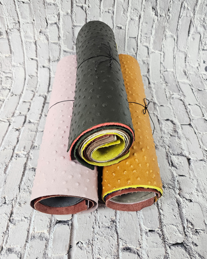 Ostrich Embossed Pattern Scraps | Offcuts | Pieces | Pack (Big Size) Genuine Leather