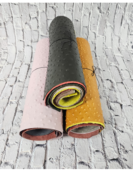 Ostrich Embossed Pattern Scraps | Offcuts | Pieces | Pack (Big Size) Genuine Leather