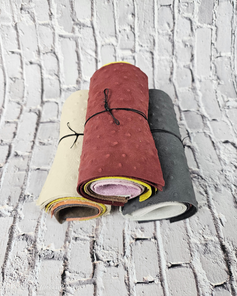 Ostrich Embossed Pattern Scraps | Offcuts | Pieces | Pack (Small Size) Leather