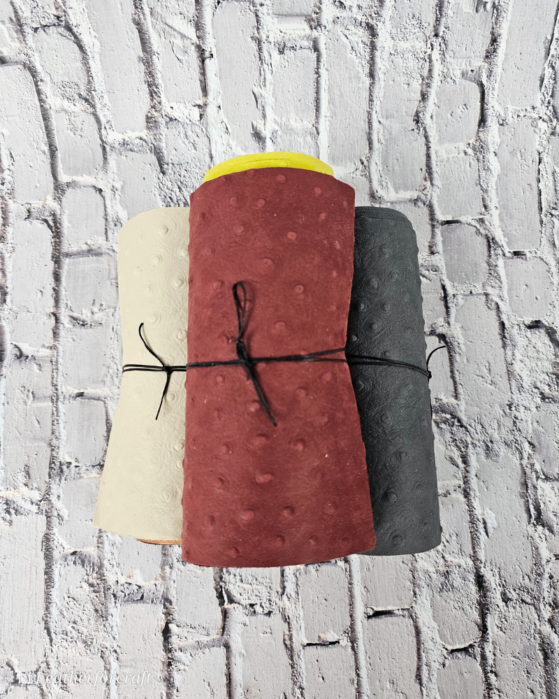 Ostrich Embossed Pattern Scraps | Offcuts | Pieces | Pack (Small Size) Leather