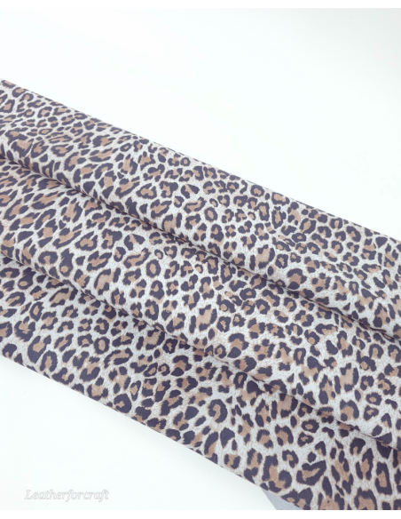 Light Blue Leopard Acid Printed Soft Genuine Leather