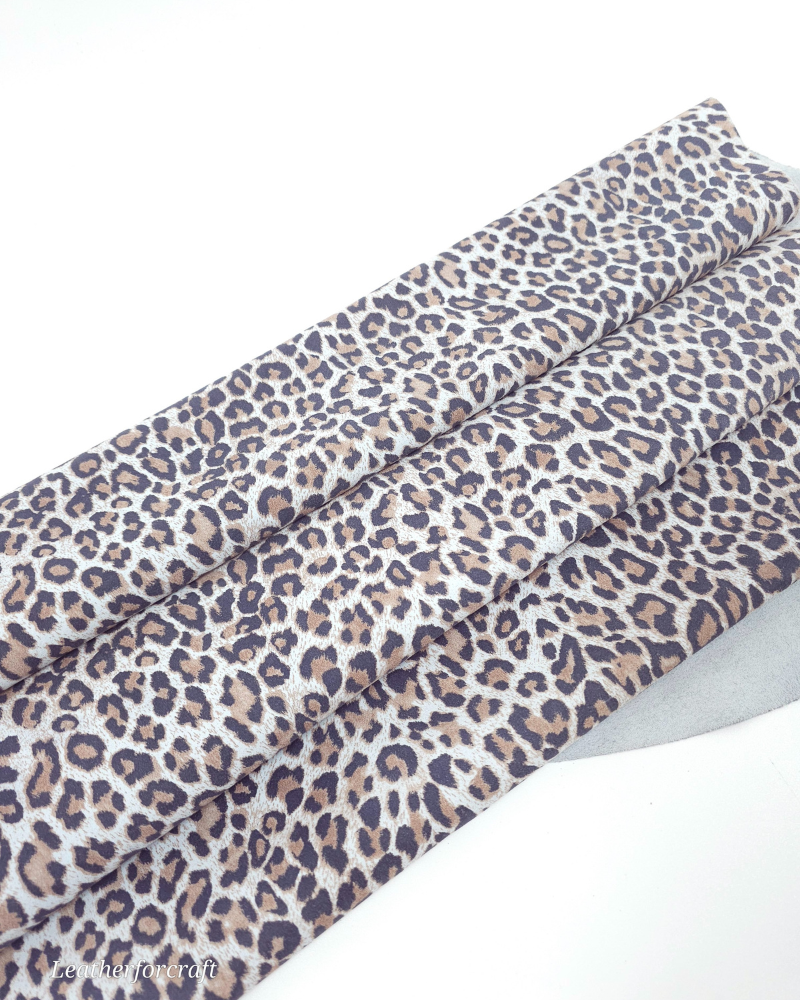 Light Blue Leopard Acid Printed Soft Genuine Leather