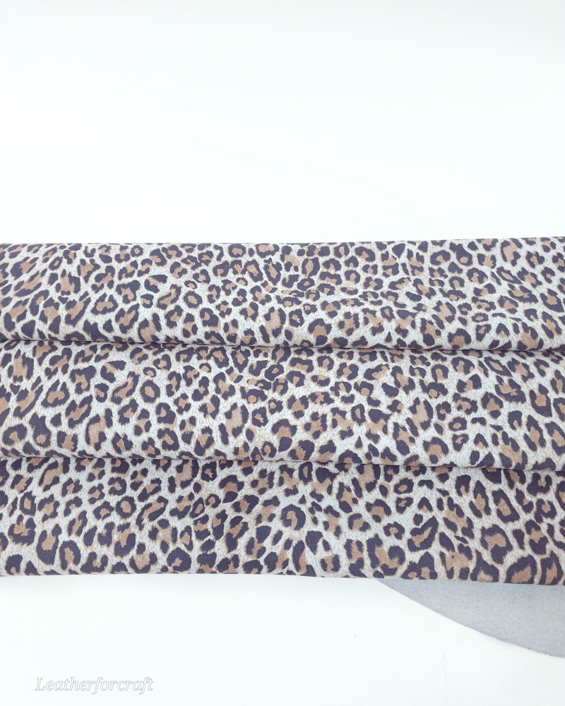 Light Blue Leopard Acid Printed Soft Genuine Leather