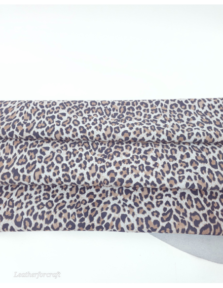Light Blue Leopard Acid Printed Soft Genuine Leather