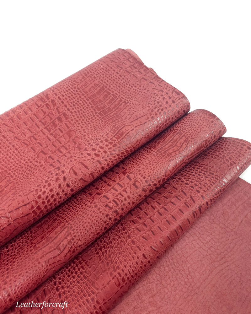 Rosewood Burnish Crocodile Alligator Leather Embossed Texture Amazing Relief OZ 2018 V2 Leather