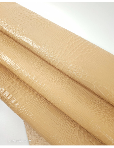 Beige Semi Shine Crocodile Alligator Leather Embossed Texture Amazing Relief OZ 2018 V2