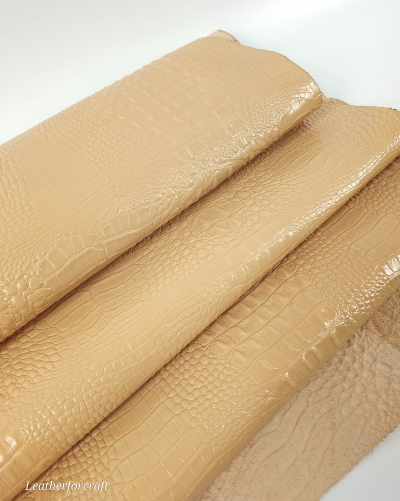 Beige Semi Shine Crocodile Alligator Leather Embossed Texture Amazing Relief OZ 2018 V2