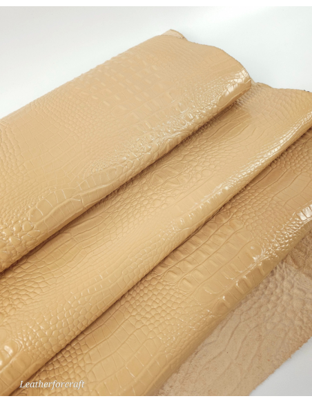 Beige Semi Shine Crocodile Alligator Leather Embossed Texture Amazing Relief OZ 2018 V2