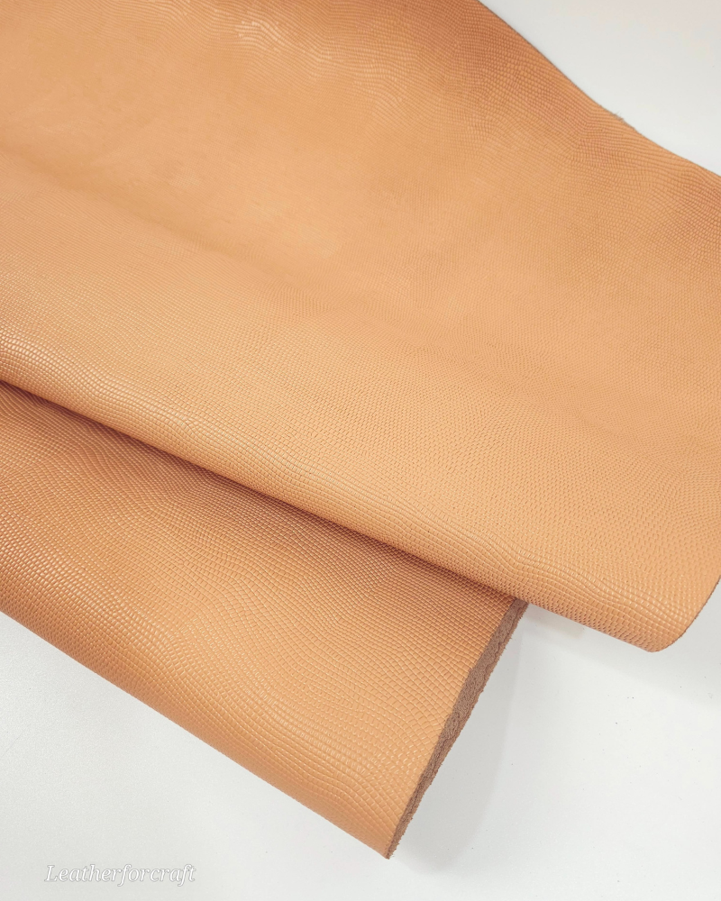 Peach Nougat Iguana Embossed Texture Leather