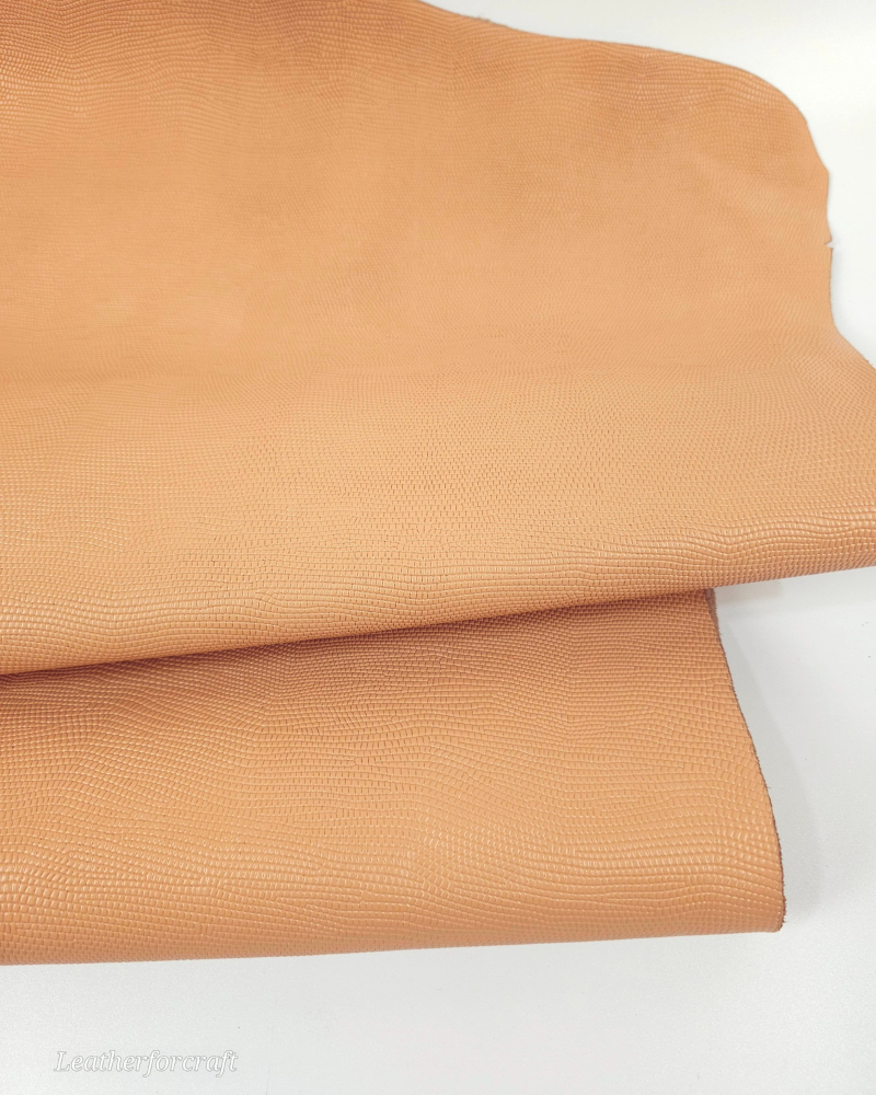 Peach Nougat Iguana Embossed Texture Leather